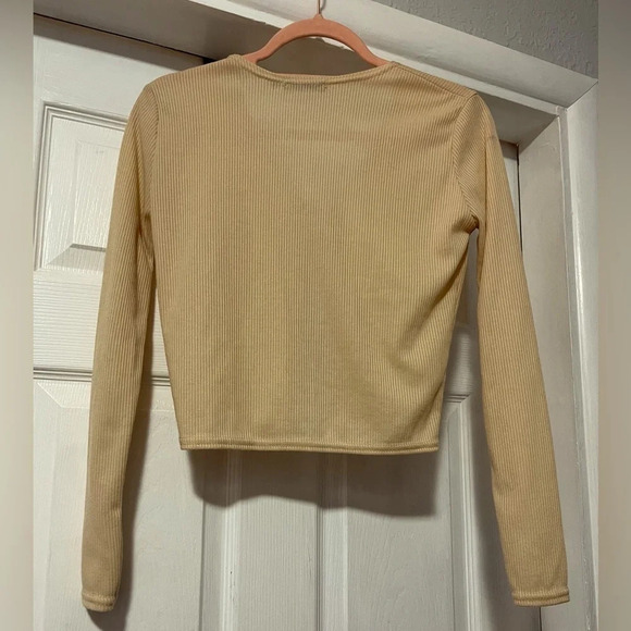 Pretty Little Things Rib Tie Front Long Sleeve Crop Top - Picture 3 of 4